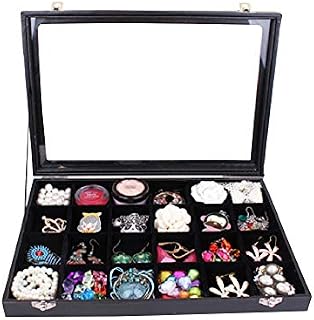 Wuligirl Clear Lid 24 Grid Jewelry Box Case Organizer Showcase Stackable Display Jewelry