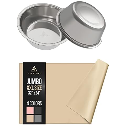 AVERYDAY Large 32x24 Silicone Dog Feeding Mat and 6 cups/48oz Stainless Steel Dog Bowls Bundle Cover