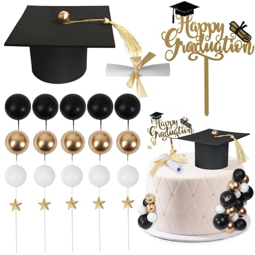 Graduation Cake Topper, 23 PCS Abschluss Tortenaufsatz, Prüfung Cupcake Deko, Abschluss Party Kuchen Dekoration, Bachelor Hut Deko für Bestandene Prüfungen, Graduation Deko (A)
