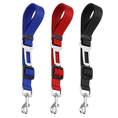 ZHome 3 Pack Dog Seatbelt Adjustable Pet Car Safety Seat Belt Nylon Dogs Leads Vehicle Seatbelts - Black,Blue, Red