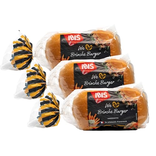 IBIS - 3er Pack Brioche Burger Brötchen 'Super Soft' in 200 g Packung - Briochebrötchen (Gesamt 12 Burger-Brötchen) - Original Weizen Burgerbrötchen Softbrötchen direkt aus Frankreich
