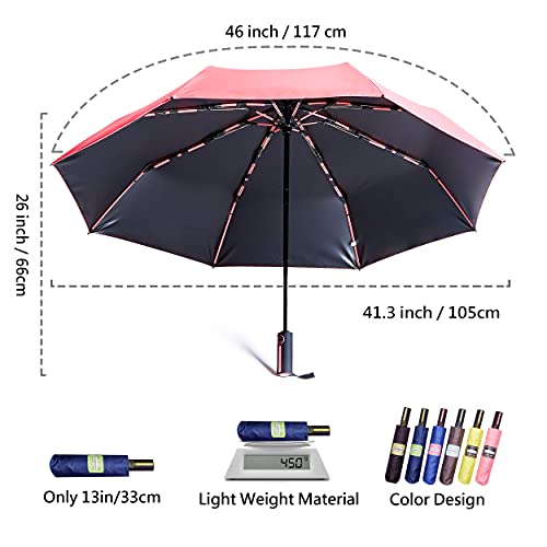 Hosa Auto Open Close Compact Portable Lightweight Automatic Repel Folding Travel Umbrella Ergonomic Handle Double Fiberglass Ribs Windproof Uv Protection, For Raining Sunny Days Night Time Use #TOP5