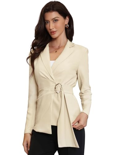 Blazer décontracté femme avec col revers cranté et ceinture à nouer pour bureau