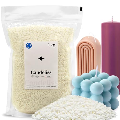 CANDELISS Cera de Parafina para Velas 1kg. Cera de parafina sin olor para hacer velas caseras Parafina inodora para velas blancas aromaticas o de color Paraffin wax candle making (1kg)