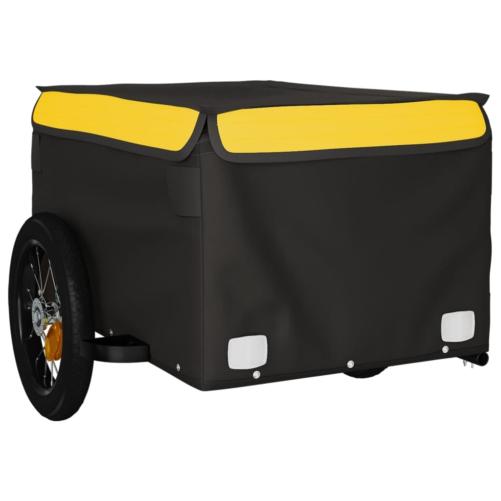 vidaXL Remorque de Vélo, Chariot de Transport avec Barre, Remorque de Bicyclette avec Drapeau Jardin Extérieur, Noir et Jaune 30 kg Fer