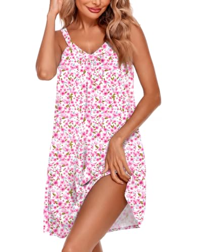 Image of Ekouaer Womens Nightgown Sleeveless Sleepwear V Neck Racerback Sleep Dress