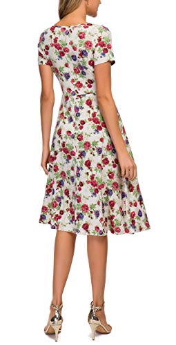 Image of Urban CoCo Women's Floral Print Short Sleeve Flared Midi Dress