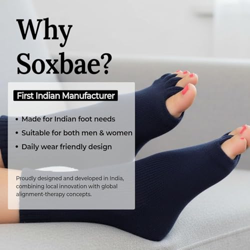 Image of Foot Alignment Orthopedic Cotton Socks for Men & Women | Five Toe Separator | Foot Pain Relief | Bunion Corrector | Plantar Fasciitis Support |Free Size | DarkGry-NavyBlue | 2 Pair | UK8-11