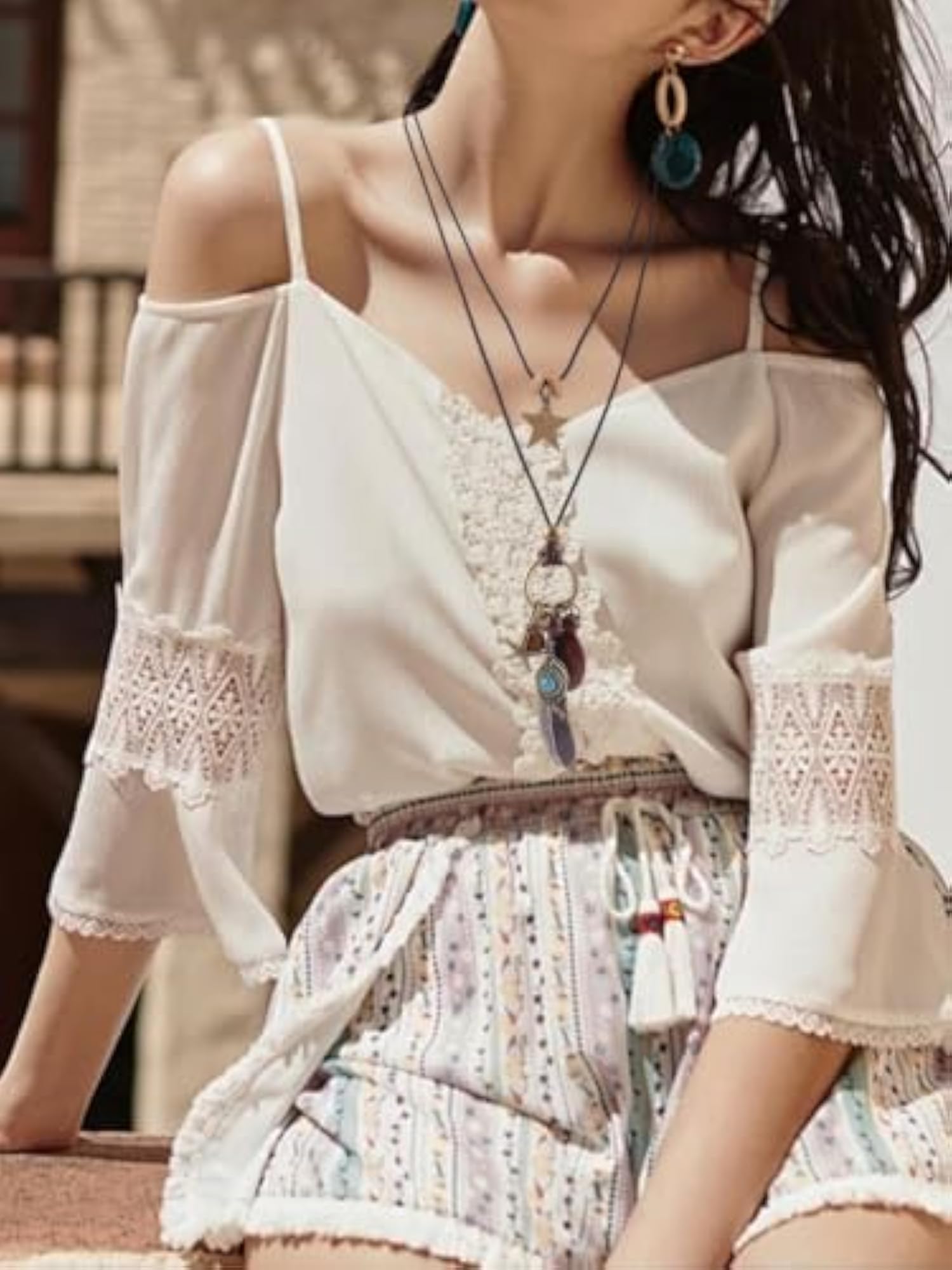 Women's Bohemian Bronze Feather Long Necklace, Vintage Style