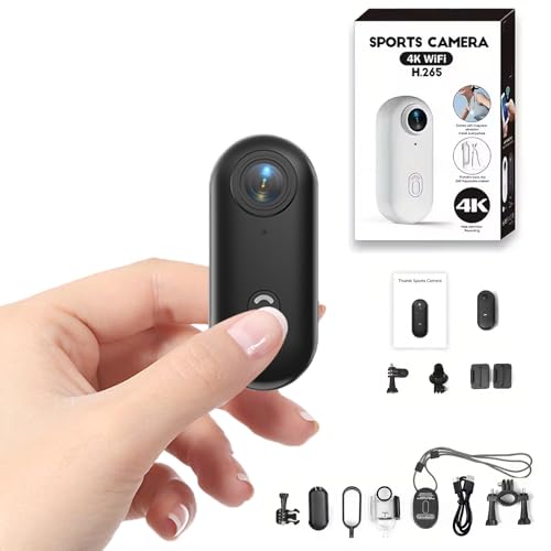 Mini Camera Sport 4K Camera Sport Portable POV 120° Wide-Angle Caméra Sport avec Clip Arrière 360° Format Audio et Vidéo Enregistrement POV Mains Libres...