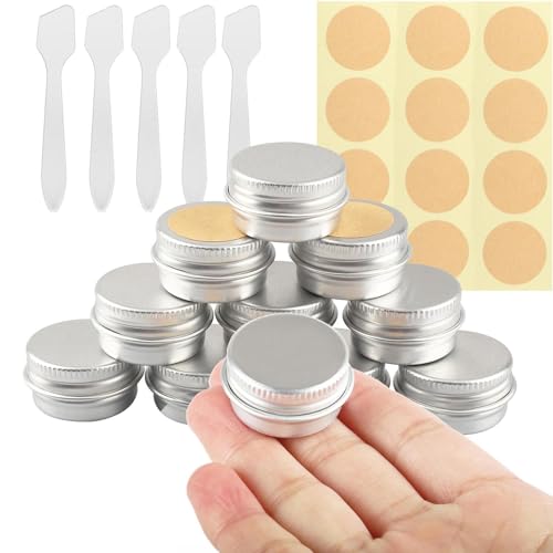 BPackGo 10 Piezas Plata Tarros de Aluminio 5ml, Tarros Cosméticos Vacios, Tarros de Lata Cosméticos, Aluminio Latas con Tapa Roscada para Bálsamo Labial, Loción, Crema, Velas - D26mm x H15mm