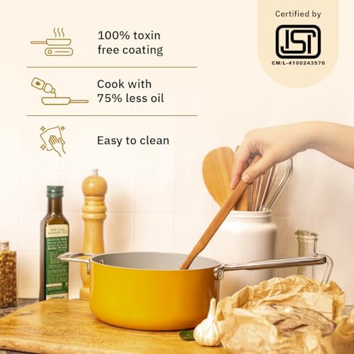 Ember Cookware Arcilla Ceramic Saucepan 20cm | Induction Cookware | Non Stick Pan with Glass Lid | ISI Certified | Ceramic Cookware | Tea Pan |... - Image 3