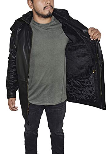 Victory Outfitters Men's 3/4 Length Genuine Leather Coat w/Removable Hood3
