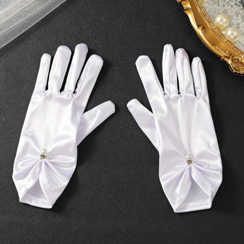 Unsutuo Short Satin Gloves Bridal Pearl Gloves Opera Gloves for Women and Girls3