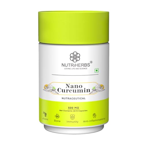 NUTRiHERBS Nano Curcumin 500mg Capsules | Immunity Booster for Men & Women | Joint Pain Relief & Digestion Support | Turmeric Curcumin with Piperine for Better Absorption | 60 Capsules