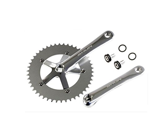 Juego de Plato y Bielas Color PLATA de Aluminio CNC MECANIZADO para Bicicleta Fixie o Singlespeed Urbana 1V 165 mm x 46 T 3742