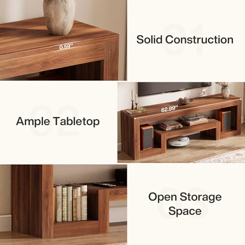 Image of Tribesigns 63-Inch TV Stand for 55 /60 /65 /75-Inch TVs, Farmhouse Entertainment Center with Open Storage Shelves, Wood Television Console for Living Room, Bedroom, Walnut