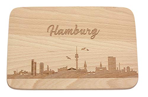 Spruchreif | Frühstücksbrettchen aus Holz mit Gravur Hamburg Skyline Geschenk für Stadtverliebte & Hamburg-Fans