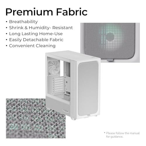 Image of TRYX FLOVA White ATX Mid-Tower PC Case, Modern Fabric Lifestyle Design | Breathable fabric design with tempered glass, 3-speed cross-flow cooling, 360mm radiator support, USB-C 3.2 Gen 2x2 I /O