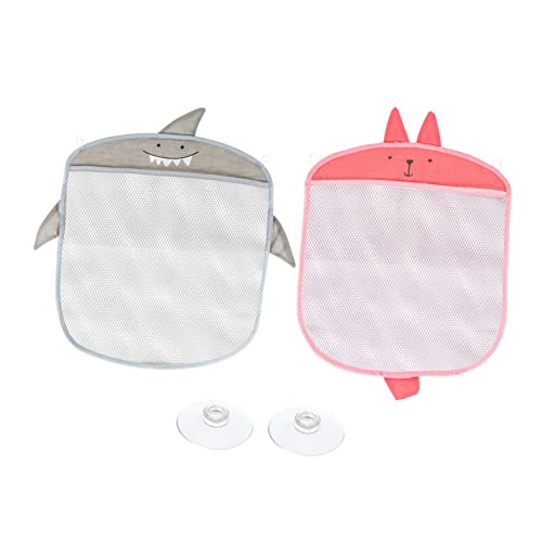 HEMOTON 2Pcs Cartoon Mesh Hanging Storage Bag with Sucker Creative Bath Organizer Wall Mounted Storage for Sundries Ventilated and Easy to Clean for Bathroom Use