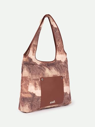 Image of ZOUK Printed Sora Tote Bag | Handcrafted Rollable Women's Tote | Vegan Leather & Canvas Lightweight Shoulder Bag for Daily Use