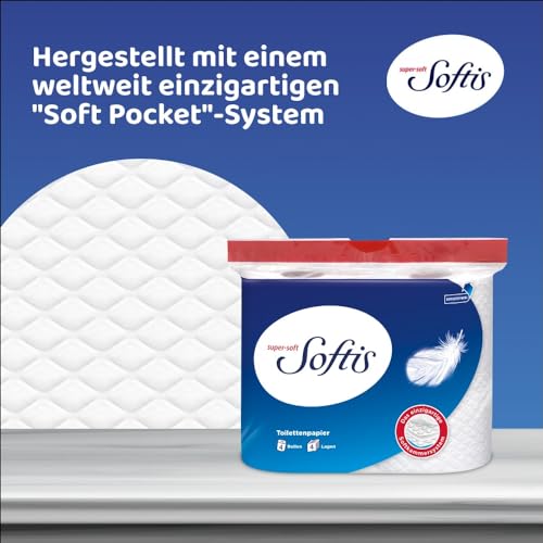 Softis 4-lagiges Toilettenpapier - 45 Rollen-Packung (5 x 9 Einzelpackungen), 100 Blatt pro Rolle, Einzigartiges Softkammer-System, Recyclebare Verpackung, FSC-zertifiziertes Papier