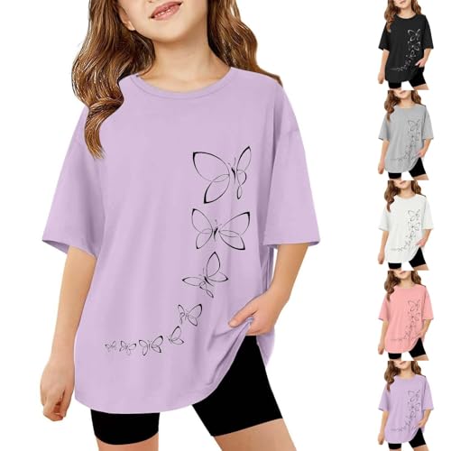 Girls Short Sleeve T-Shirt Butterfly Print Tee Kids Crew Neck Loose Fit Summer Casual Top Blouse Toddler Cool Shirts2
