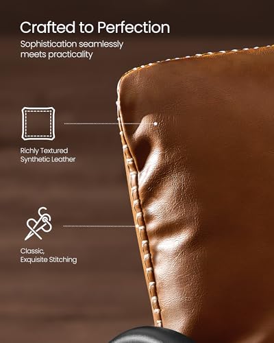 Image of VASAGLE Accent Chair, Steel Framed, PU Leather with Stitching | Mid-Century Modern Sling Chair for Living, Bedroom, Reading Room, Lounge, Caramel Brown, EKHO Collection ULAC014K01