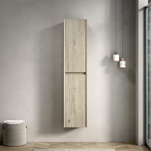ZHOMGG - Mueble de baño estrecho (140 cm, mueble de almacenamiento de 2 puertas, con estantes ajustables, sistema amortiguado, instalación en pared, diseño compacto (crema)