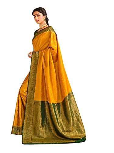 Uncousu 8205 Banarsi soie moutarde pour femme, tissu traditionnel