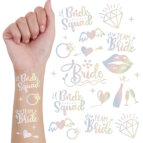 Bride Squad 80+ PCS Bachelorette Party Tattoos - Wedding Cheers Bride Tribe Temporary Tattoos for Bride & Bridesmaid Iridescent Metallic Tattoos