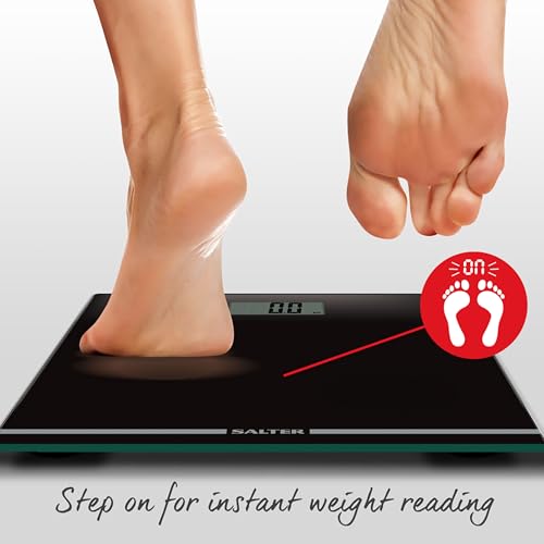 Salter 9205 BK3R Digital Bathroom Scale – Large Display Electronic Weighing Scales For Body Weight, Toughened Glass Platform, Lightweight, Instant Readings, Carpet Feet & Batteries Included, Black - 5