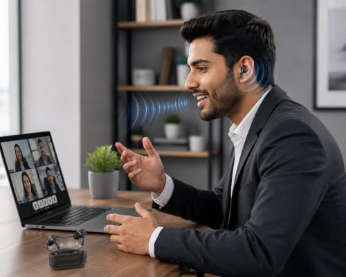 Image of BassPlus+ BT-160 True Wireless Earbuds, Bluetooth 5.3 TWS Earphones with HD Mic, Deep Bass Sound, 26H Playtime, Touch Control, Type-C Charging & Silicone Case with Hook (Black)