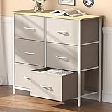 Lifewit Cómoda para Dormitorio, Cómoda de 6 Cajones de Tela, Módulo de Almacenaje para Armario, Salón, Pasillo, Dormitorio, Oficina, Estructura de Acero y Tablero de Madera, Gris Claro