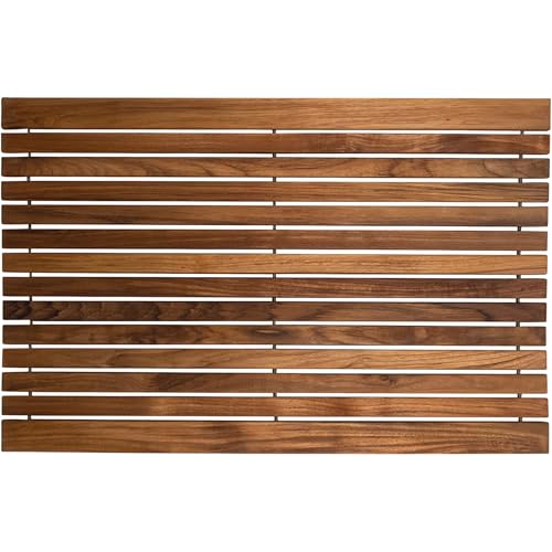 Nordic Teak 100% Solid Teak Wood String Mat - Indoor and Outdoor Use - Non-Slip Wooden Platform for Sauna, Pool, Hot Tub Flooring Decor and Protector (Oiled Finish, 31.4" x 19.6")