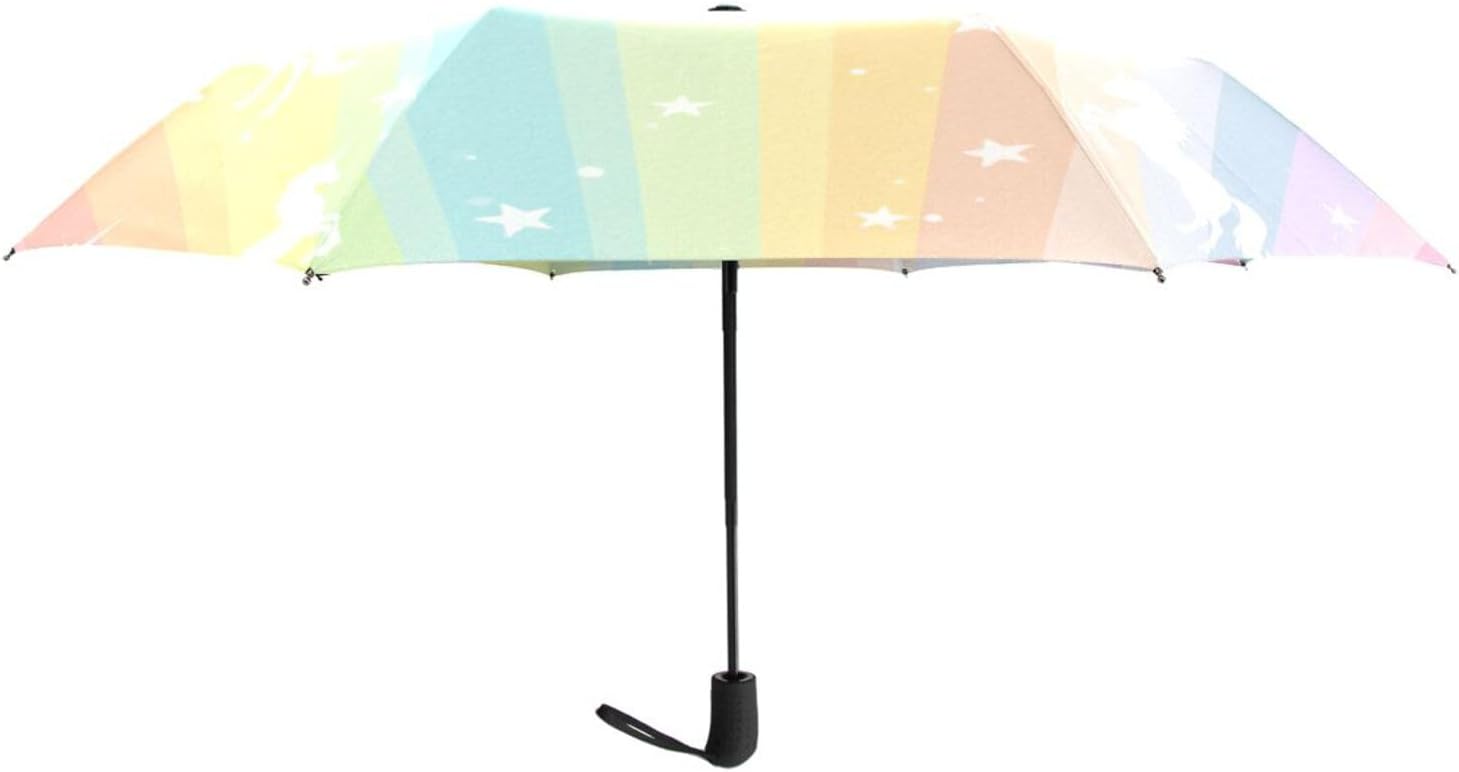 Unicorn Travel Umbrella - Rainbow Star Pink Totes Auto Open Close Windproof Compact Folding Reverse Portable for Kid Girls