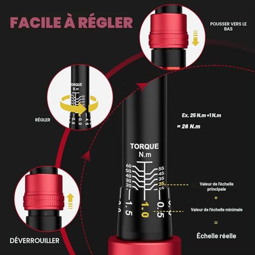 VANPO Clé Dynamométrique 3/8, 5-60Nm Vélo et Moto Set, Précision ±3% – vue 4