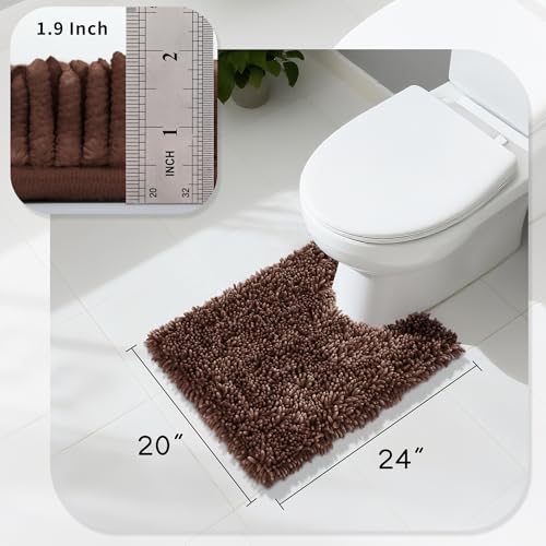 Image of Yimobra Toilet Rugs U Shaped Washable, Extra Thick Soft Absorbent Chenille Contour Bathroom Rugs for Toilet 24x20 Inch, Quick Dry Non Slip Toilet Mat for Bath Floor, Brown