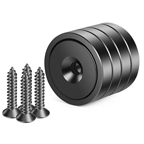 Neosmuk Neodym Magnete mit Loch, 50kg Extra Stark, Runde Magnete zum Anschrauben, Magnet mit Gewinde, Starke Magnete zum Schrauben(4er Set, Schwarz)