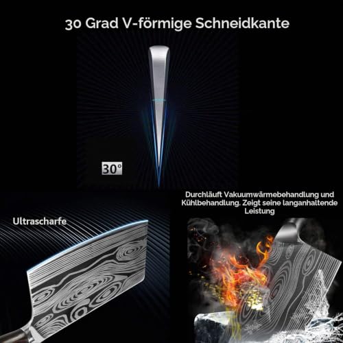 Foto von Theexecva Hackmesser Fleischerbeil 7 Zoll Deutsch Hochgekohlter Edelstahl Hackbeil Messer, professionelles Chinesisches Kochmesser Hochleistungsklinge für Küche und Restaurant
