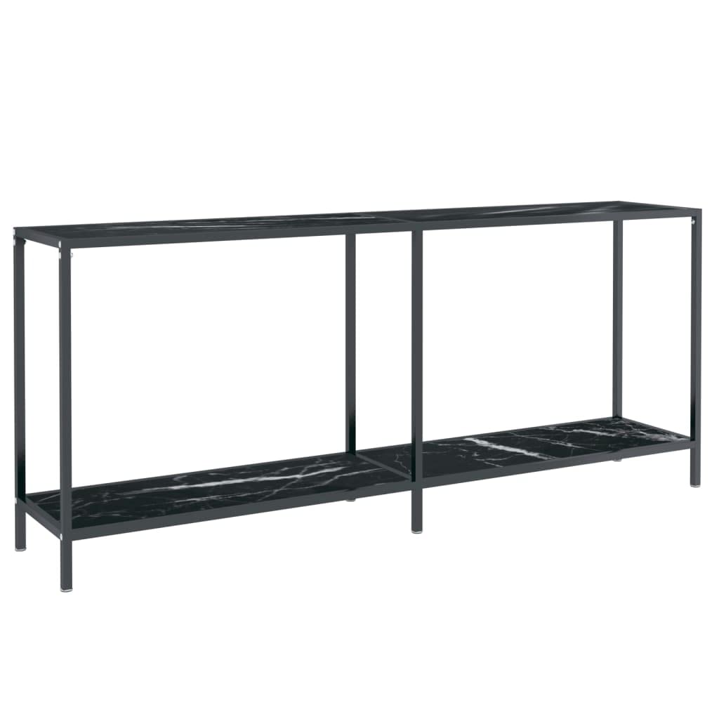 stolik konsolowy czarny 180 x 35 x 75,5 cm szkło hartowane, nowoczesny stół do przedpokoju z dolną półką, wytrzymały stolik pomocniczy do sypialni i salonu, trwały stalowy stół do