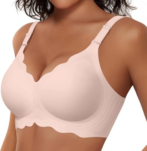 TUNANAN BH Damen Ohne Bügel, Soft Seamless BH Jelly Push Up Bügelloser BHS, V-Ausschnitt, Creamy Komfort, Nahtloser Entlastungs Tshirt Bra Mit Sanft Stütze, Klassische Sport Bustie