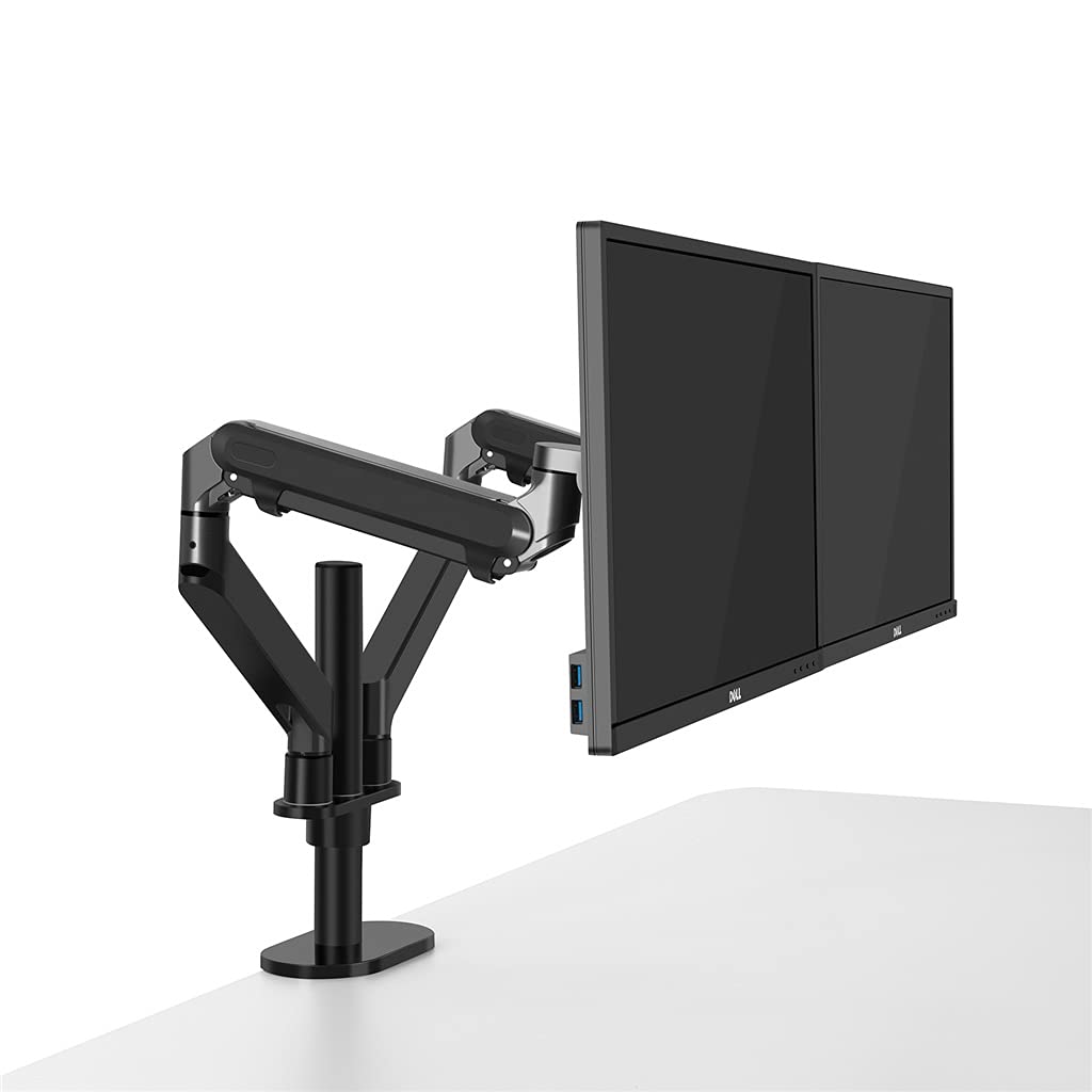 Desktop 17-32 Inch Dual Monitor Mount Arm Full Motion Aluminum Monitor Holder Gas Spring Arm Load 2-8kgs Each