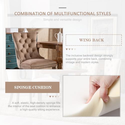Velvet-Dining-Chairs-Set-of-6-Tufted-Dining-Room-Chairs-with-Nailhead-Ring-Pull-Trim-Upholstered-Dining-Chairs-with-Solid-Wood-Legs-for-Kitchen-Dining-Room-Khaki Velvet Dining Chairs Set of 6 Tufted Dining Room Chairs with Nailhead Ring Pull Trim Upholstered Dining Chairs with Solid Wood Legs for Kitchen Dining Room Khaki