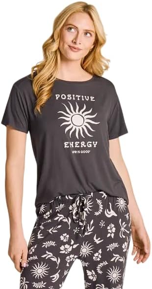 Life is Good. Women's Positive Energy Short Sleeve Lightweight Sleep Tee, Faded Black