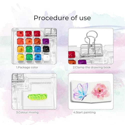 Tragbare Skizzenbuch Palette Set, 15 Grids Mini Acryl Reise Malpalette Malkasten Acrylfarben Pocketartist Travel Set mit Aquarellpapier Journal und Clip
