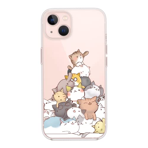 Blingy's Iphone 13 Case (6.1 Inch), Fun Cat Cute Cartoon Animal Style Transparent Soft Tpu Protective Clear Case Compatible For Iphone 13 6.1" (Cat Pile) #TOP5