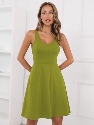 Image of Missufe Women's Sleeveless Racerback Flared Casual Plain Tank Dress
