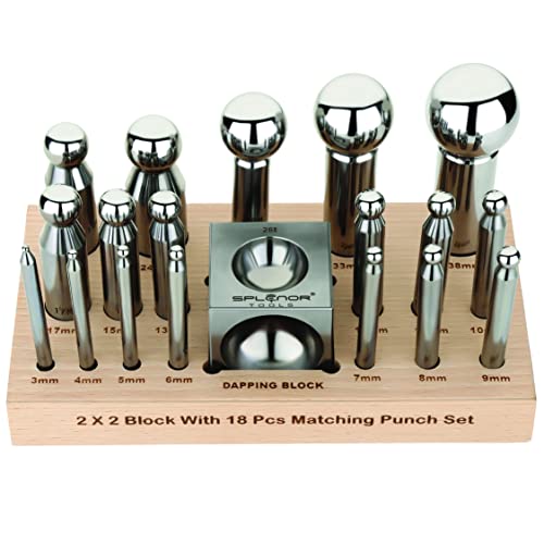 Splenor Tools Steel Dapping Block and Dapping Punch Set - for Jewelry Making - Metal Forming Die - Shaping Doming Tools