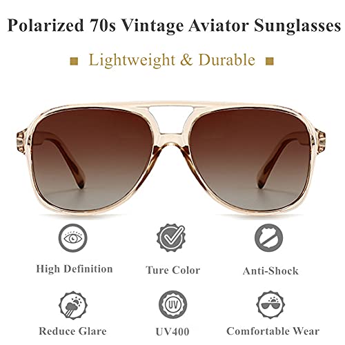 Image of LASPOR Polarized Aviator Sunglasses for Women Men 70s Vintage Retro Glasses Large Frame Plastic Shades UV400